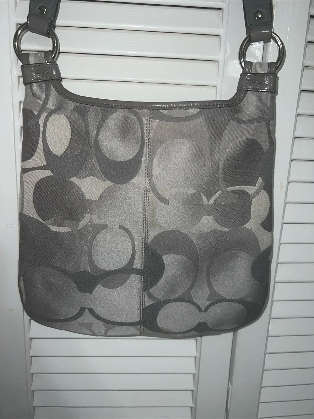 Coach Gray Signature Canvas Crossbody with Metallic Trim
